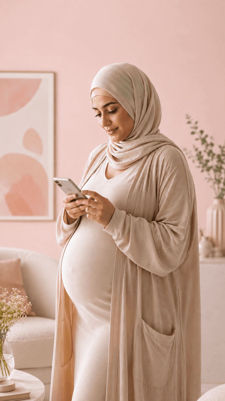 A pregnant woman using a smartphone
