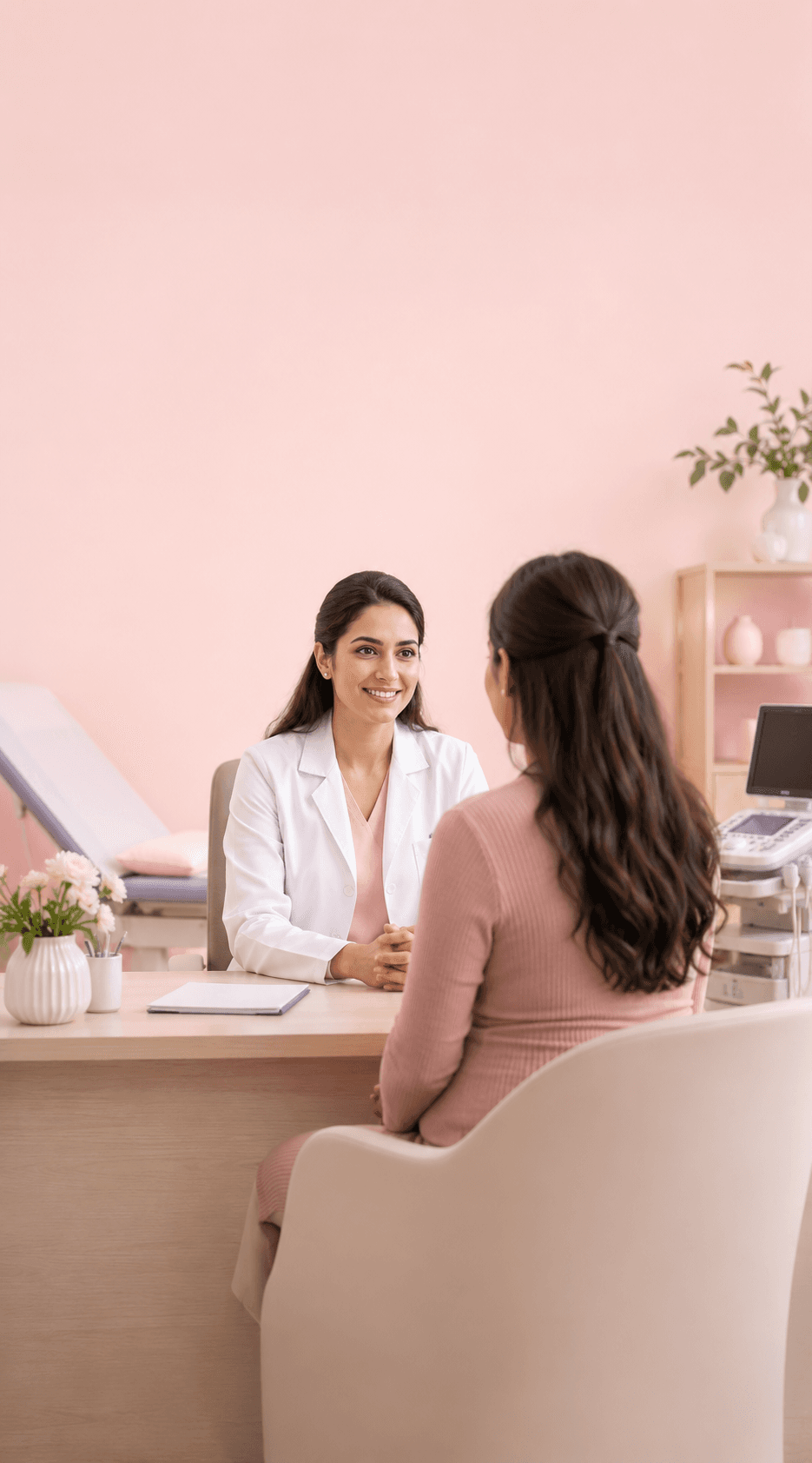 A pregnant woman speaking with a healthcare professional